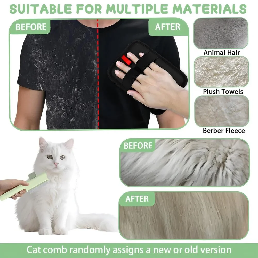 2 PCS Pet Hair Removal Glove w/ 2PCS Pet Combs